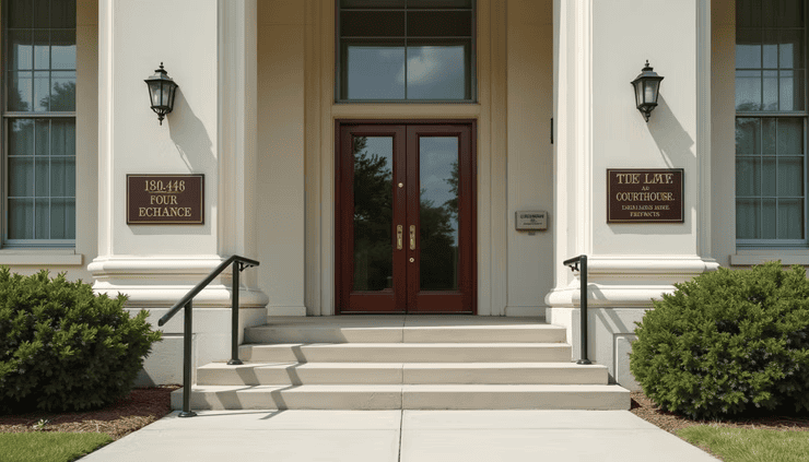 Louisiana courthouse entrance where individuals file petitions to expunge a criminal record.